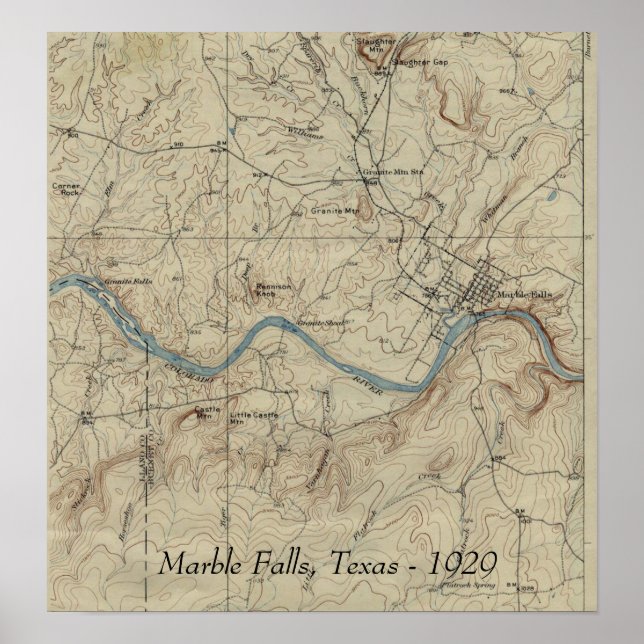 Poster Marble Falls Texas Vintage Map 1929 (Frente)