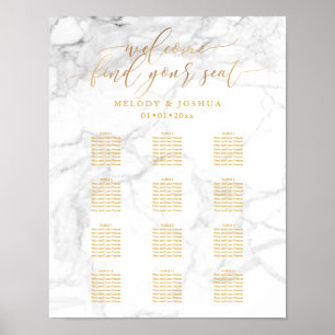 Póster Marble+Faux Gold Script PixDezines Seating Chart