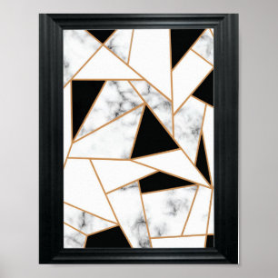 Poster Marble Geométrico Branco em Dourado