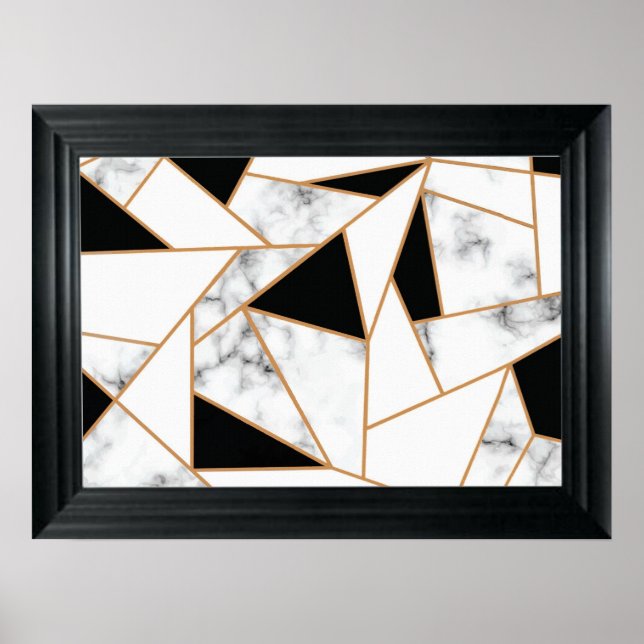 Poster Marble Geométrico Branco em Dourado (Frente)