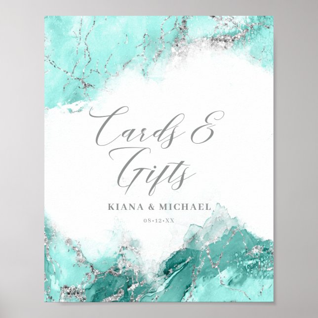 Poster Marble Glitter Cards & Gifts Teal Silver ID644 (Frente)