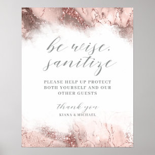 Poster Marble Glitter Wedding Sanitize Rosa Dourado ID644