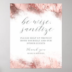 Poster Marble Glitter Wedding Sanitize Rosa ID644