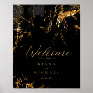 Poster Marble Glitter Wedding Welcome Black ID644