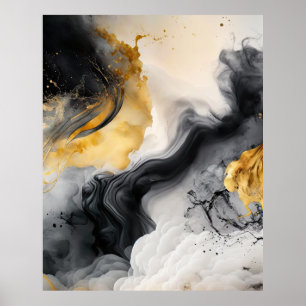 Poster Marble Preto e Dourado de Aquarela