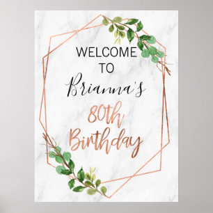 Poster Marble Rosa Dourado Foliage 80 de Aniversário Bem-