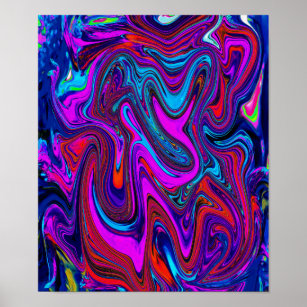 Poster Marbled Magenta, Blue and Red Abstract Art