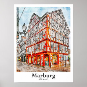 Poster Marburg Alemanha Viagem Watercolor Sketch