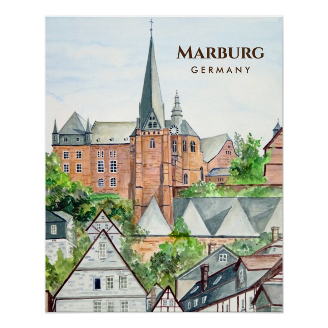 Póster Marburg Altstadt Alemanha Townscape Painting (Frente)