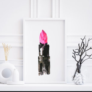 Póster Marca de criação de batom rosa com aquarela