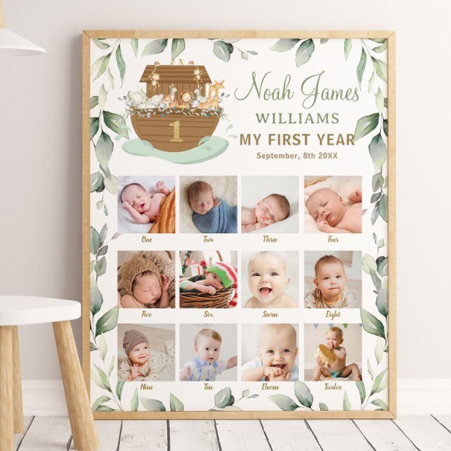 Poster Marca de Noah Primeiro Ano Imagens Fotos (noah's ark photographs pictures baby first year milestones sign month by month photo nursery decor )