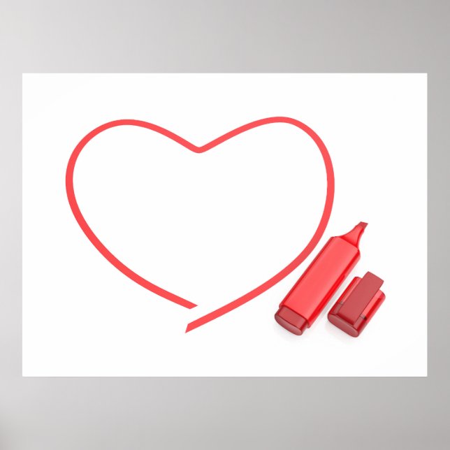 Poster Marcador vermelho e coração vermelho (Frente)