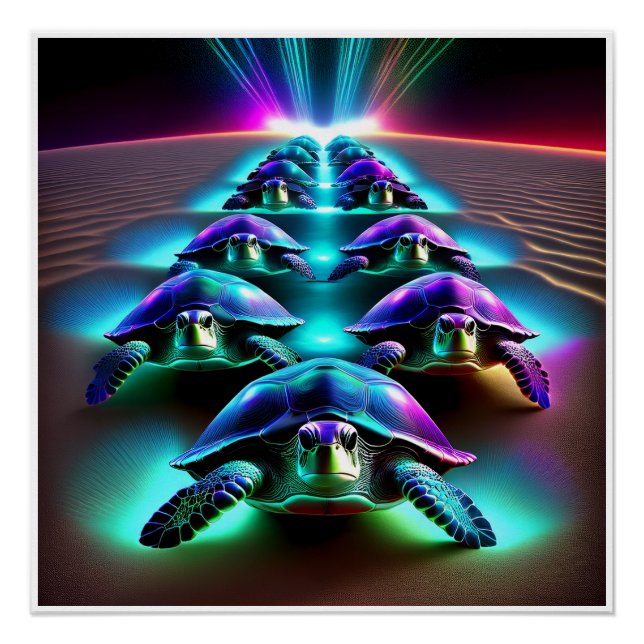 Póster Marcha Das Tartarugas Neon (Frente)