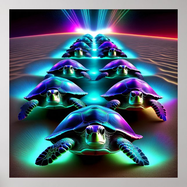Poster Marcha das Tartarugas Neon (Frente)