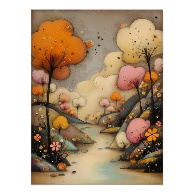 Póster märchenhafte Landschaft mit abstrakten Bäumen  (Frente)