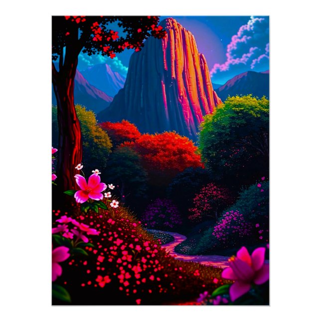 Póster Märchenhafter Wanderpfad durch blühende Berglandsc (Frente)