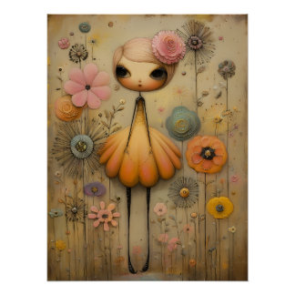 Póster Märchenhaftes Blumenmädchen im Vintage-Stil