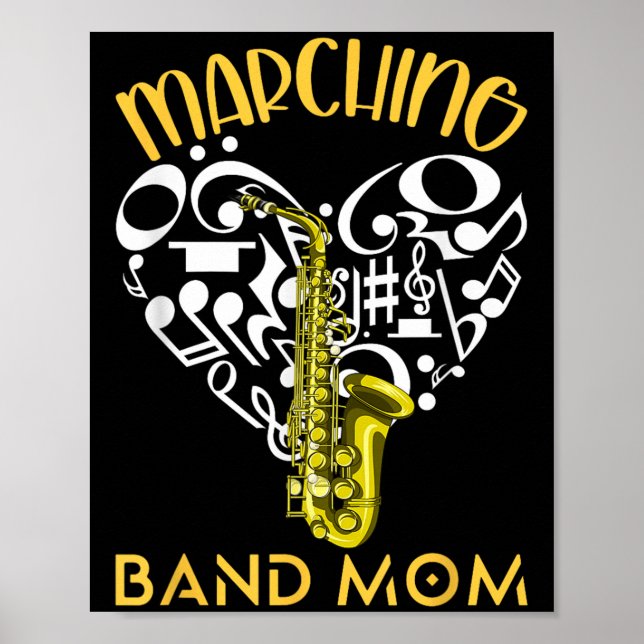 Poster Marching Band Mom Heart Love Music Notes Saxophone (Frente)