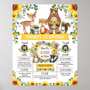 Poster Marco de 1º Aniversário de Animais do Bosque de Gi