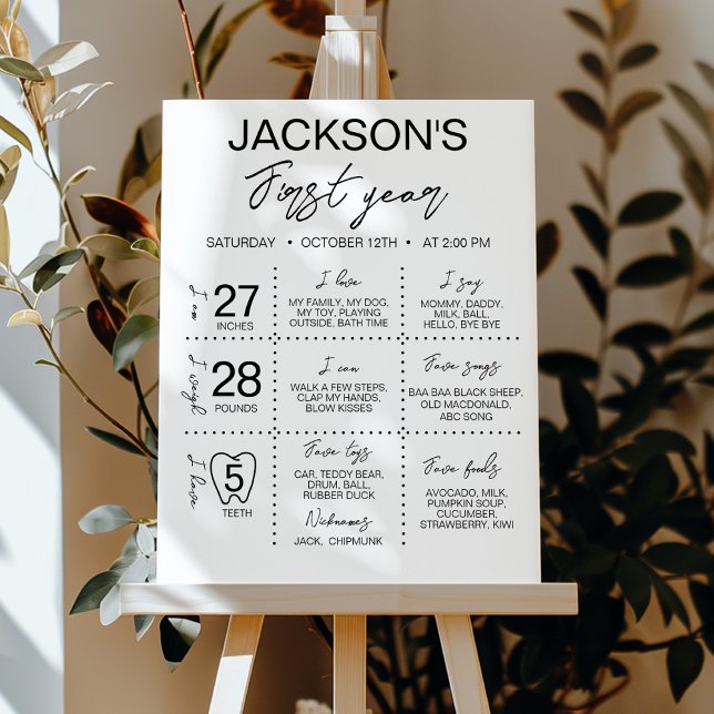 Poster Marco de primeiro aniversario preto e branco minim (Criador carregado)