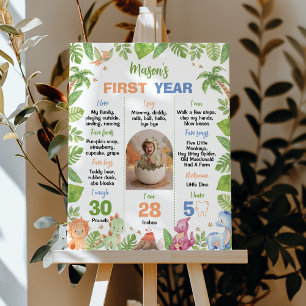 Poster Marco do primeiro aniversario do Dinossaur Cute Bo