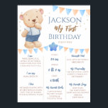 Poster Marco do primeiro aniversario do Urso de Teddy per<br><div class="desc">Primeiro aniversario do Urso de Teddy Milestone conselho personalizado.</div>