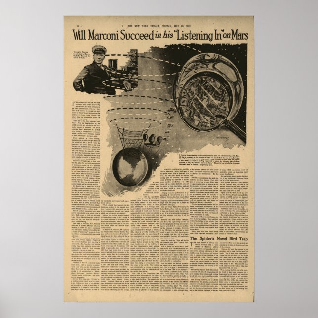 Poster Marconi Ouvindo Em Marte, Circa 1922 (Frente)