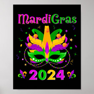 Poster Mardi Gras 2024 Mask Fleur De Lys Miçanga Nola Car