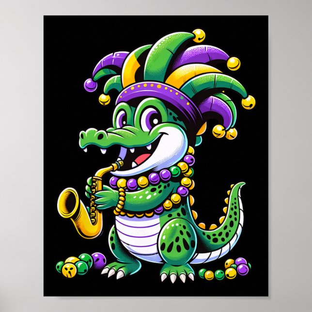 Poster Mardi Gras Alligator Jester Hat Carnaval Pará (Frente)