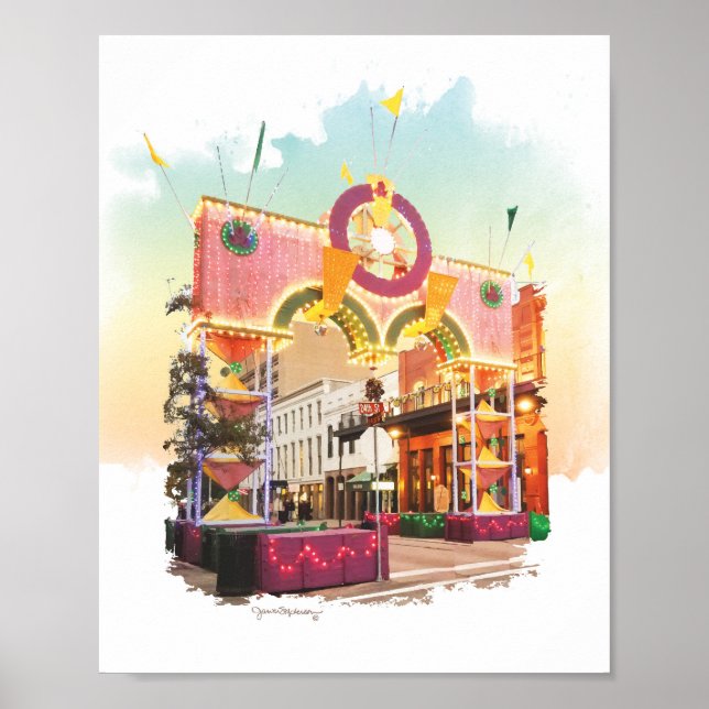 Poster Mardi Gras Arch Galveston, aquarela inspirada (Frente)
