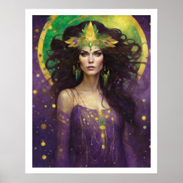 Poster Mardi Gras Art Deco Mulher de Vestido Roxo