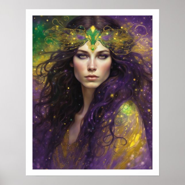 Poster Mardi Gras Art Nuevo Mulher Cabeça Longa (Frente)