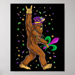 Poster Mardi Gras Bigfoot Engraçado Sasquatch Mardi Gras