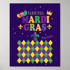 Poster Mardi Gras Carnaval Fleur de Lis Diamond Harlequin