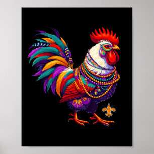 Poster Mardi Gras Chicken Rooster Miçangas Nova Orleans E