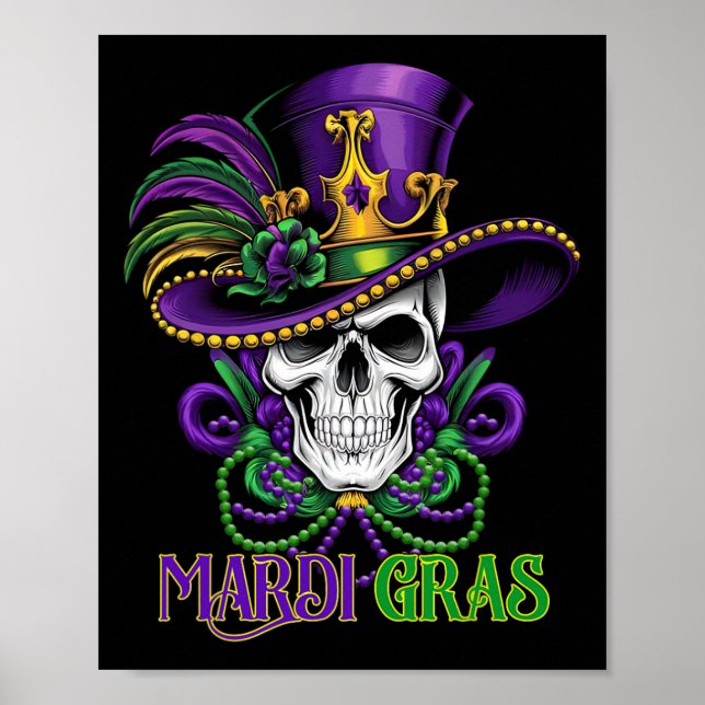 Poster Mardi Gras Costume Sugar Skull Carnaval Nova Orlea (Frente)