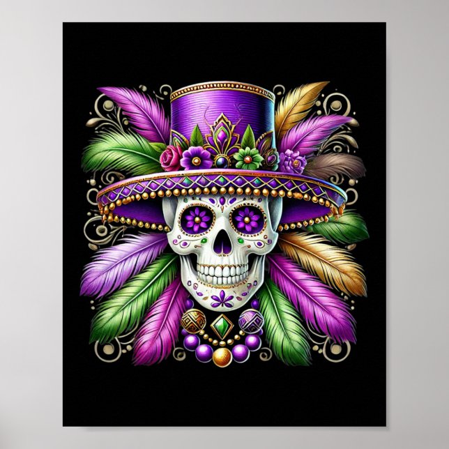 Poster Mardi Gras Costume Sugar Skull Carnaval Nova Orlea (Frente)