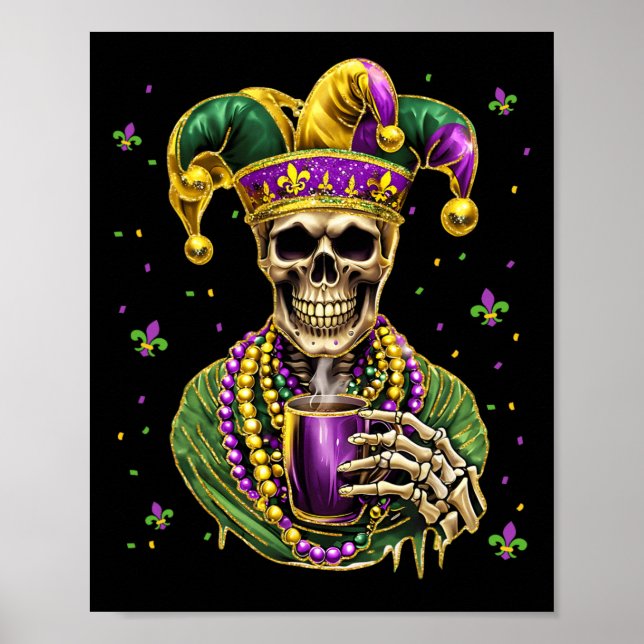 Poster Mardi Gras Costume Sugar Skull Carnaval Nova Orlea (Frente)