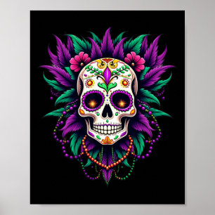 Poster Mardi Gras Costume Sugar Skull Carnaval Nova Orlea