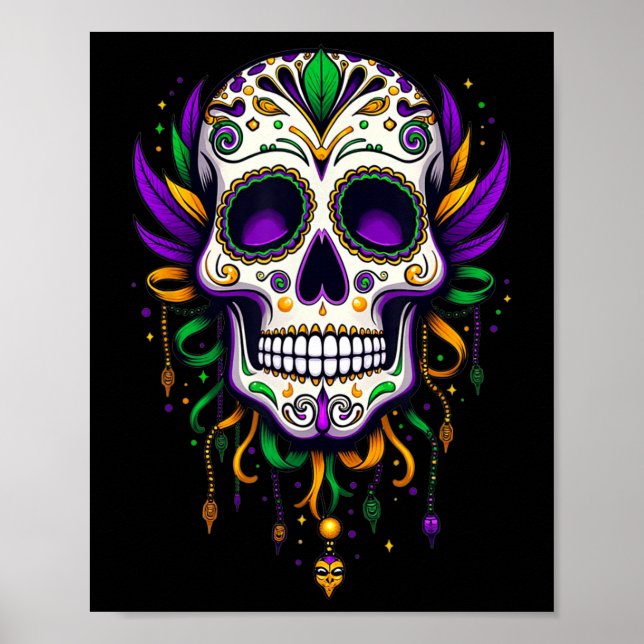 Poster Mardi Gras Costume Sugar Skull Carnaval Nova Orlea (Frente)