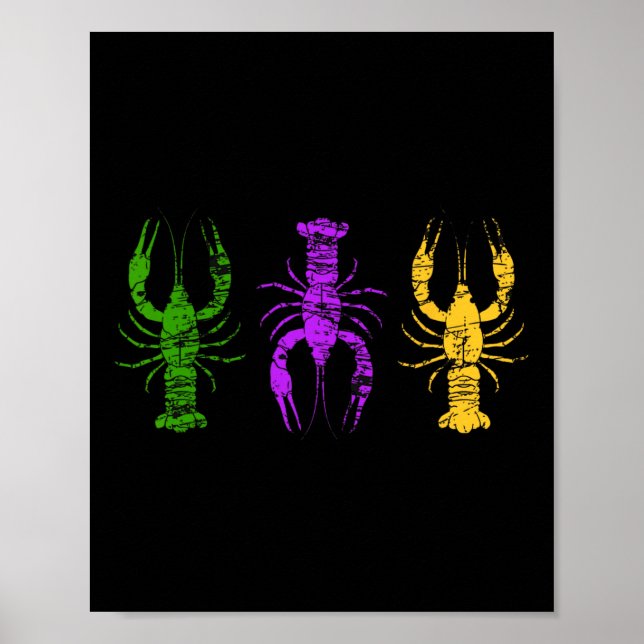 Poster Mardi Gras Crawfish Jester Hat Bead Tead New Orlea (Frente)