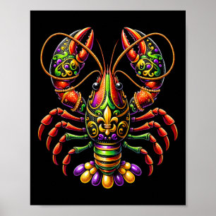 Poster Mardi Gras Crawfish Miçanga Carnaval de Nova Orlea