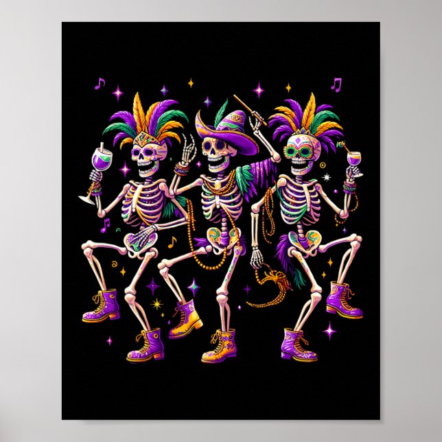 Poster Mardi Gras Dançando Skeleton Engraçado (Frente)