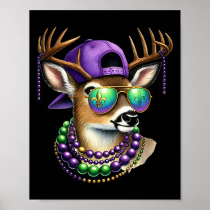 Poster Mardi Gras Deer Caçando Mardi Miçanga Mask Party B