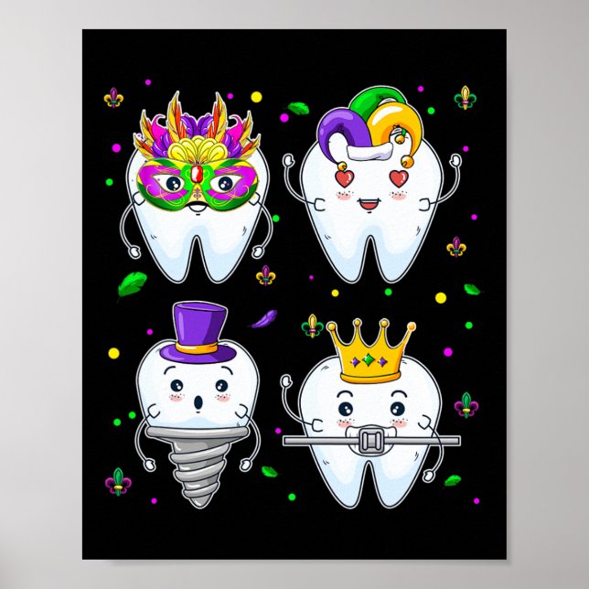Poster Mardi Gras Dental Squad Group Correspondendo a Mar (Frente)