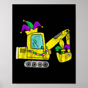 Poster Mardi Gras Digger Crane Com Jester Hat Para Crianç