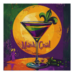 Póster Mardi Gras do Meio do Século Pôr do Sol Fleur De L