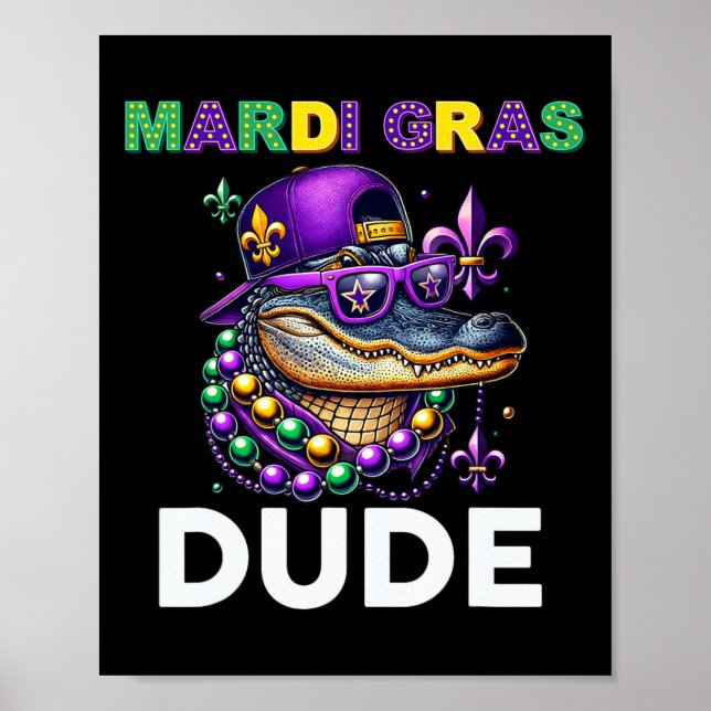 Poster Mardi Gras Dude Alligator Mardigator Crocodile Kid (Frente)