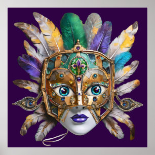 Poster Mardi Gras Feather e Metal Mask