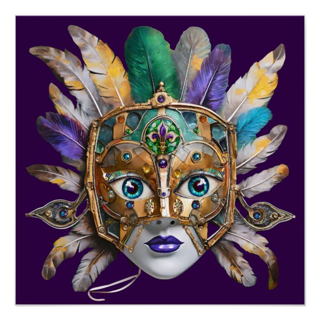 Póster Mardi Gras Feather e Metal Mask (Frente)